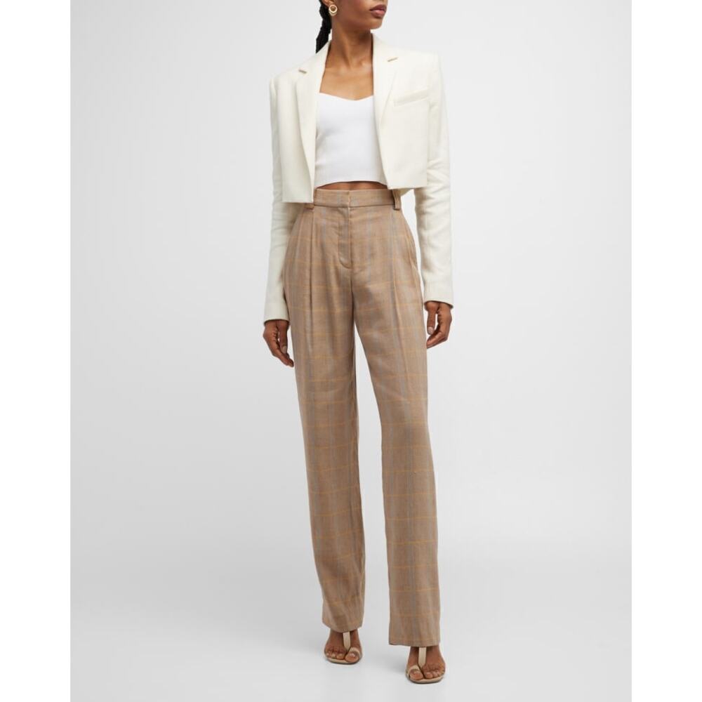 A.L.C. Linen Blend Fynn Plaid Straight-Leg Dress Pants Pleated Size 14 NWOT